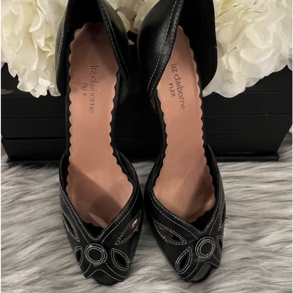 Liz Claiborne Flex ๐ Womens Black Open Toe High Heels - Picture 7 of 10